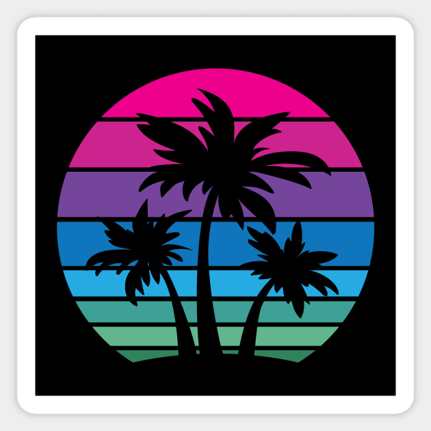 Retro 80s and 90s Tropical Beach Style Palm Tree Sunset Design Sticker by hobrath